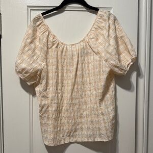 J. Crew Ivory and Beige Patterned Blouse